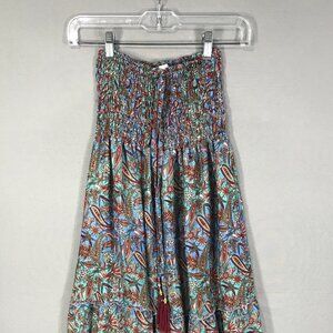 Jessica Taylor Skirt Dress Women's S/M Blue Paisley Floral Tiered Midi Strapless